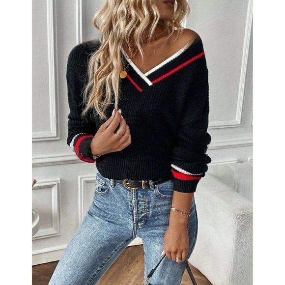 Casual Trim Drop Shoulder Cricket Sweater - Picture 1 of 4